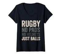 Femme Rugby : Pas de Coussinets, Pas de Casques, Juste des balles T-Shirt avec Col en V