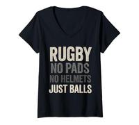 Femme Rugby : Pas de Coussinets, Pas de Casques, Juste des balles T-Shirt avec Col en V
