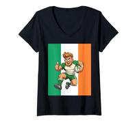 Femme Rugby Thumbs-Up Mid-Leap Charge T-Shirt avec Col en V