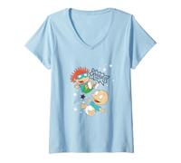 Femme Rugrats Chuckie And Tommy Flying Through Stars T-Shirt avec Col en V