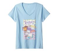 Femme Rugrats Pastel Checkerboard Character Group 90's Cartoon T-Shirt avec Col en V