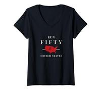 Femme Run 50 States Marathon Fanatic Runner Inspiré de la Course à Pied T-Shirt avec Col en V