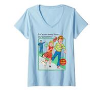 Femme Run Away from Our Problems Sarcastic Retro Funny Adult Humor T-Shirt avec Col en V
