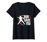 Femme Run I Dare You Baseball Catcher Baseball Player Baseball T-Shirt avec Col en V
