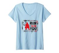 Femme Run I Dare You Baseball Catcher Baseball Player Baseball T-Shirt avec Col en V