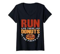 Femme Run Like There are Donuts At The Finish Line T-Shirt avec Col en V