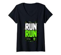 Femme Run Run Marathon Sport Illustration Graphic T-Shirt avec Col en V