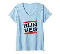 Femme Run Veg Vegan Runner Running Marathon Inspiré des Plantes T-Shirt avec Col en V