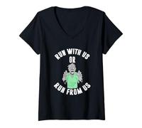Femme Run with us ou Run from us T-Shirt avec Col en V