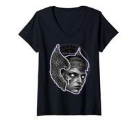 Femme Rune Indigo Viking Valkyrie Warrior Angel T-Shirt avec Col en V