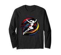 Femme Runner Crossing Finish Line Abstrait Victory Manche Longue