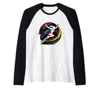Femme Runner Crossing Finish Line Abstrait Victory Manche Raglan