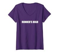 Femme Runner's High T-Shirt avec Col en V, Violet, XXL