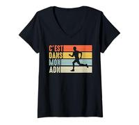 Femme Running C'est dans Mon adn Course à Pied Coureur Marathonien T-Shirt avec Col en V