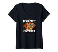 Femme Running Skeleton Pain Cave Power Hour Endurance Athlete T-Shirt avec Col en V