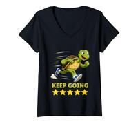 Femme Running Turtle Keep on Going 5 étoiles T-Shirt avec Col en V