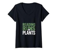 Femme Runs on Plants Donne végétalien drôle T-Shirt avec Col en V