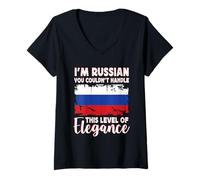 Femme Russia Flag Proud Elegant Russian Boyfriend Girlfriend T-Shirt avec Col en V