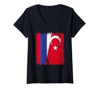 Femme Russie Turquie Demi Drapeau Turquie Turquie Russe Maillot T-Shirt avec Col en V