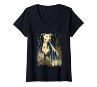 Femme Rustique Meadow Lab Pit Mix Dog Nature Art Design T-Shirt avec Col en V