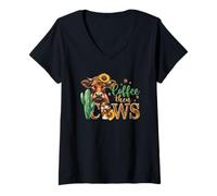 Femme Rustique Western Coffee Then Cows Farmhouse Cow T-Shirt avec Col en V
