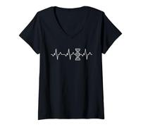 Femme Rythme Cardiaque à Double hélice ECG Pulse Line Science T-Shirt avec Col en V