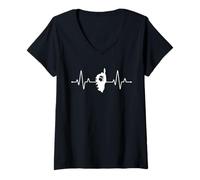 Femme Rythme Cardiaque ECG fierté Corse Drapeau Tête de Maure T-Shirt avec Col en V