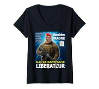 Femme S.E. Le Capitaine Ibrahim TRAORE, LIBERATEUR, Burkina Faso T-Shirt avec Col en V