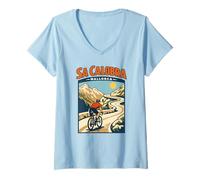 Femme Sa Calobra Mallorca Cycliste Majorque Cycliste T-Shirt avec Col en V