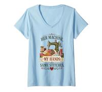 Femme Sa Machine, Mes Mains, mêmes Points de Suture T-Shirt avec Col en V