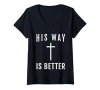 Femme Sa Voie est Une Meilleure Conception de la Foi chrétienne T-Shirt avec Col en V