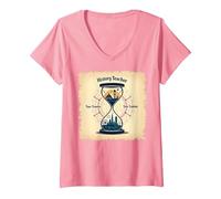Femme Sablier pour Professeur d'histoire, Voyageur dans Le Temps, Vintage, Aventure T-Shirt avec Col en V, Rose, XXL