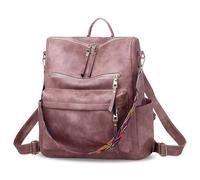 Femme Sac à Dos Antivol Elegant, Sac a Main Femme Léger et Imperméable Sac à Dos pour Femme, Sac à Dos De Voyage en PU Souple, Grande Capacité pour Travail Shopping Loisirs L'école Université (Rose)