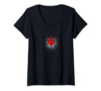 Femme Sacré Coeur Amour Jésus Christ Église chrétienne Religion T-Shirt avec Col en V