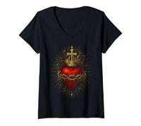Femme Sacré-Cœur de Jésus Catholique Chrétienne Eglise Foi T-Shirt avec Col en V