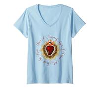 Femme Sacré-Cœur de Jésus, J'Ai Confiance en toi, chrétien catholique T-Shirt avec Col en V