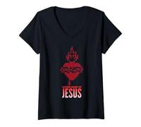 Femme Sacré-Cœur de Jésus Traditionnel Catholique T-Shirt avec Col en V