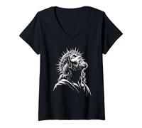 Femme Sacred Figure Upward Gaze Crown of Thorns Reverence Art T-Shirt avec Col en V