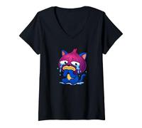 Femme Sad Crying Onion Cat Cartoon Funny Chopping Onions Meme T-Shirt avec Col en V