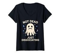 Femme Sad Ghost Ghost Humour Anxiety Ghost Mental Health Funny T-Shirt avec Col en V