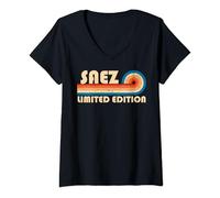 Femme SAEZ Surname Retro Vintage 80s 90s Birthday Reunion T-Shirt avec Col en V
