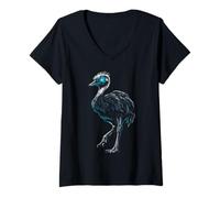 Femme Safari aux Yeux Bleus Autruche pour Amoureux des Animaux T-Shirt avec Col en V