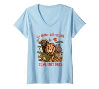Femme Safari rétro : Tous Les Animaux Peuvent être caressés, Certains Une Seule Fois T-Shirt avec Col en V