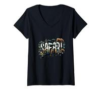 Femme Safari Savane Animaux Sauvages Afrique Serengeti T-Shirt avec Col en V