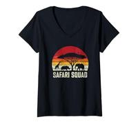 Femme Safari Squad Assortiment en Famille Girafe Rhino éléphant T-Shirt avec Col en V