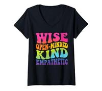 Femme Sage, Ouvert d'esprit, Gentil empathique T-Shirt avec Col en V