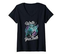 Femme Sagesse Hibou Art Symbole de la Connaissance Ancienne pour Tous T-Shirt avec Col en V