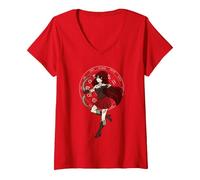 Femme Sagittaire Horoscope - Novembre Décembre Anime Anniversaire T-Shirt avec Col en V, Rouge, M
