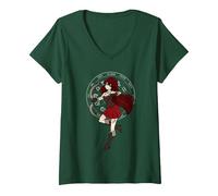 Femme Sagittaire Horoscope - Novembre Décembre Anime Anniversaire T-Shirt avec Col en V, Vert Forêt, M