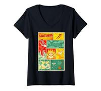 Femme Sagittaire Wanderer Rétro Zodiaque Voyage Horoscope Art T-Shirt avec Col en V
